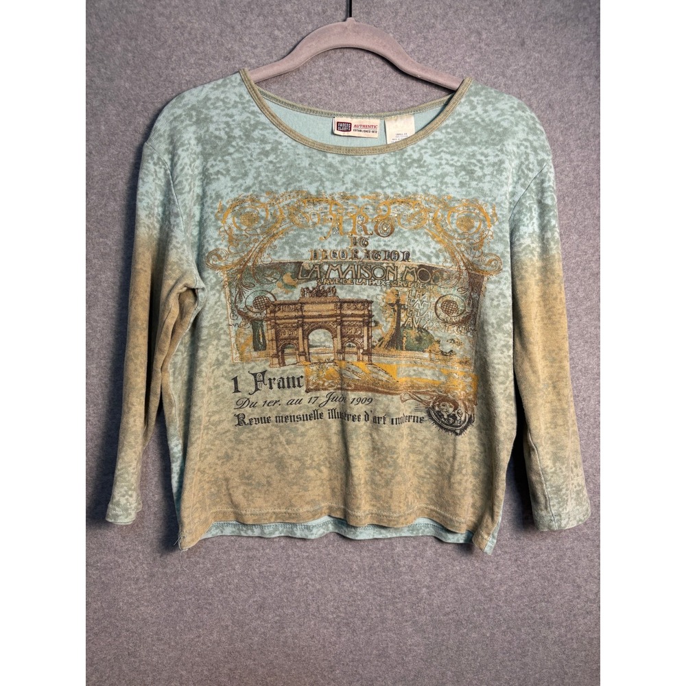 Faded Glory Paris Graphic Burnout Tee Women Small 4/6 Boho Cottagecore Y2K